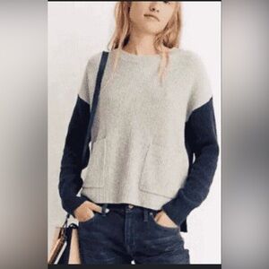 Madewell Colorblock Ribbed Knit Sweater Gray Navy Size S